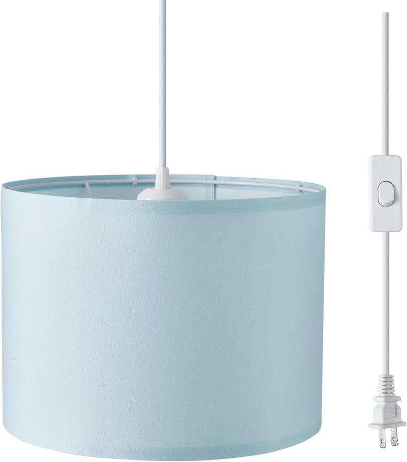 KUAUGST Plug in Pendant Light, 15 FT Hanging Lamp with Plug in Cord, On/Off Switch, Pendant Lighting with Fabric Shade, Hanging Light Fixture for Living Room, Bedroom, Dining Room, Kitchen - Image 1